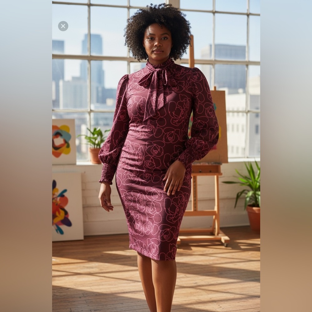 Elegant Floral Dress in Burgundy and Pink